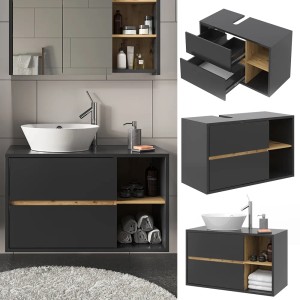 Vicco Waschbeckenunterschrank Viola, Anthrazit, 100x60 cm, mit Stauraum für Badutensilien.