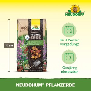 Neudorff NeudoHum Pflanzerde, 40 l Sack, torffreie Blumenerde für Gartenpflanzen.