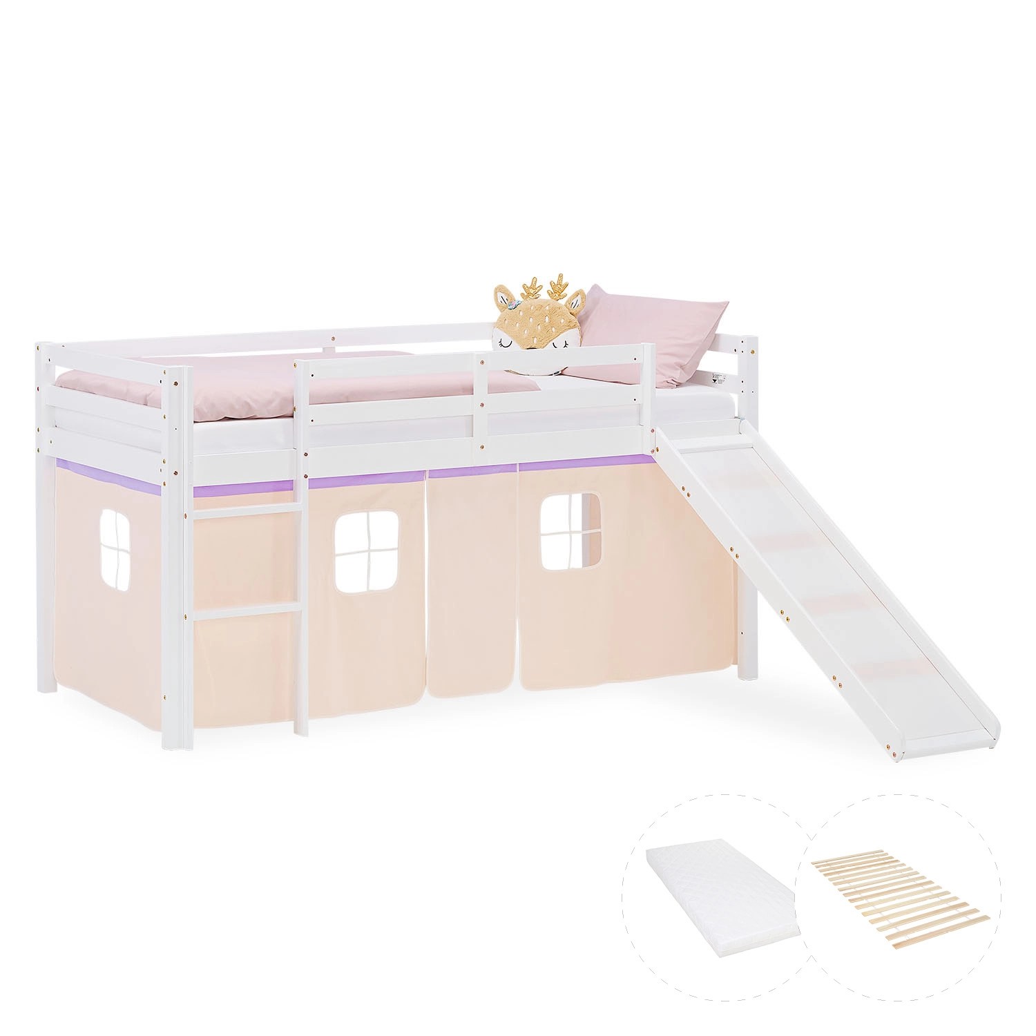 Homestyle4u Kinder Hochbett 90x200 Rutsche Matratze Kinderbett Weiß 2962