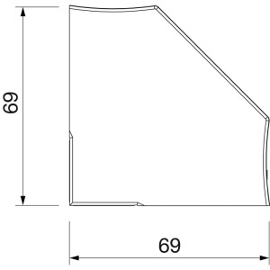Evoline V-Dock Steckdosenelement, Querschnitt des L-förmigen Profils mit 45-Grad-Winkel, Maße 69x69 mm.