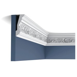 Weiße ORAC DECOR C201 LUXXUS Eckleiste mit Reliefmuster für Decken und Wände.