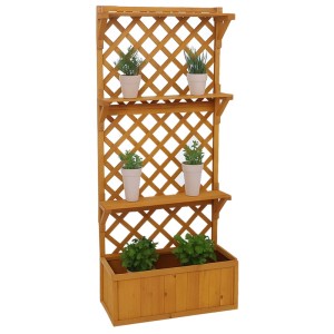PROREGAL Hochbeet mit Rankgitter, Ablagen und Blumenkasten aus Holz, naturfarben.