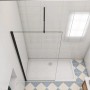 AICA Walk In Duschkabine mit schwarzem Rahmen, 110x200cm, 10mm NANO ESG-Glas.