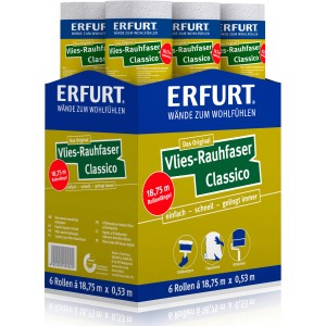Erfurt Vlies-Rauhfaser Classico XXL, 6 Rollen überstreichbare Tapete mit klassischer Struktur.