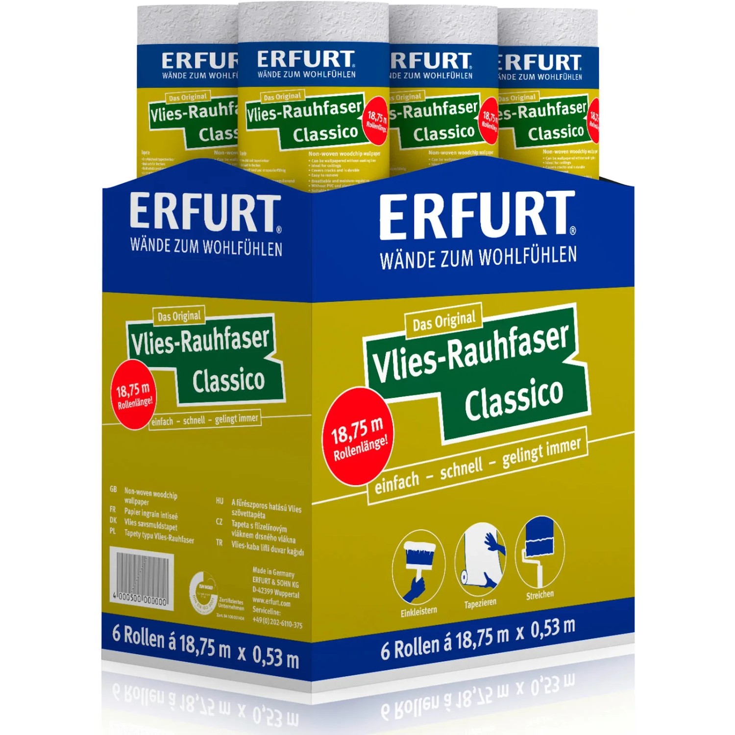 Erfurt Vlies-Rauhfaser Classico XXL, 6 Rollen überstreichbare Tapete mit klassischer Struktur.