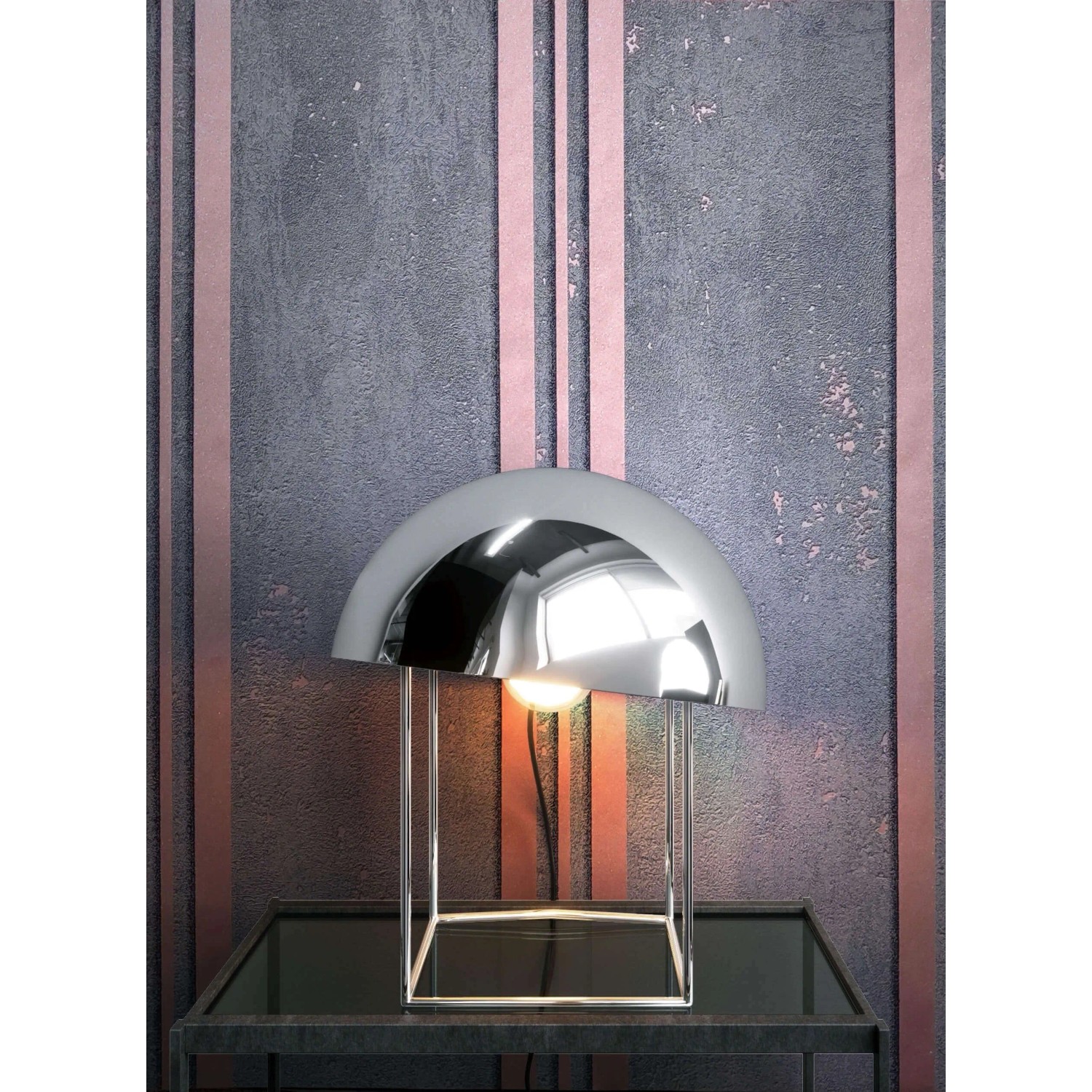 Graue Vliestapete Nazario mit grafischer Betonoptik und glänzenden rosa Streifen. Dekorative Tapete für modernen Industrial-Stil.