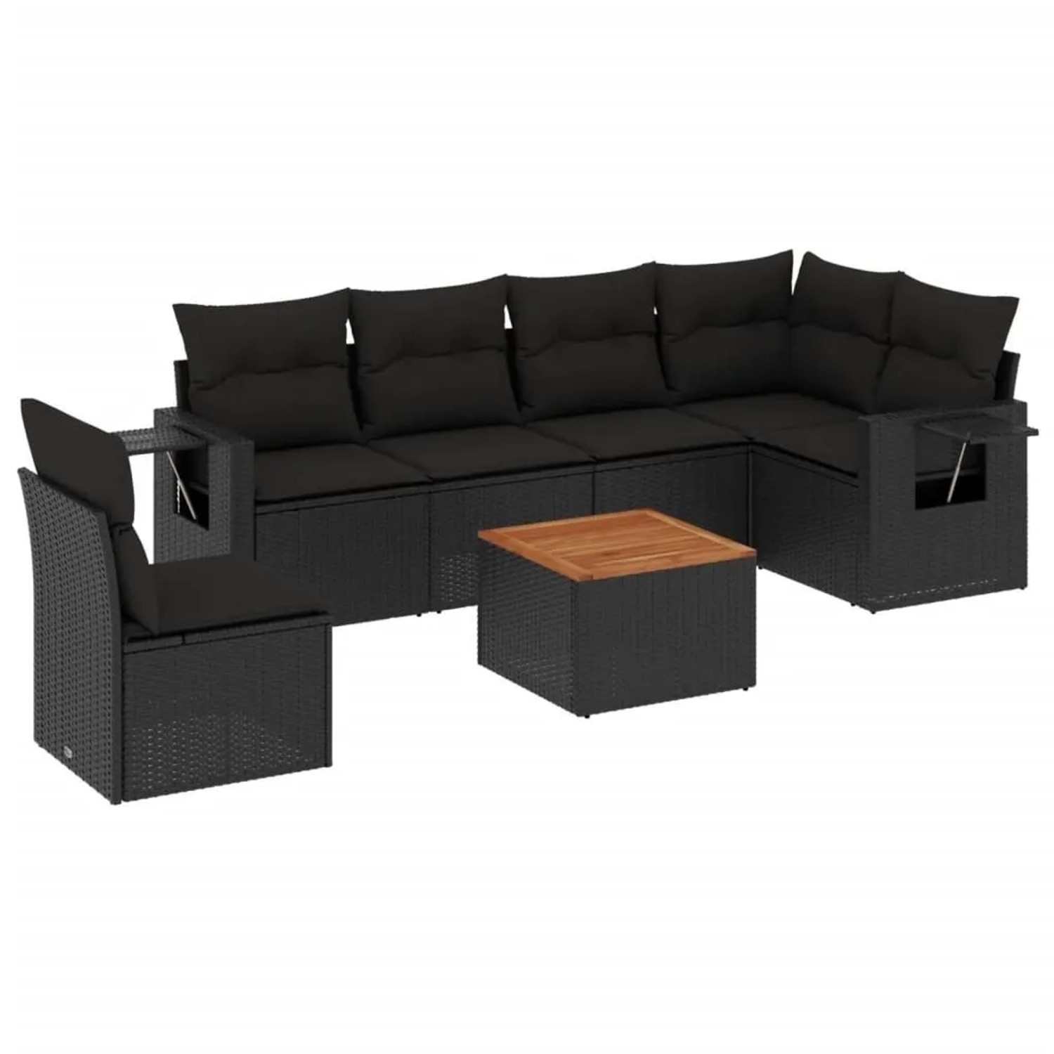 vidaXL 7-Tlg Garten-Sofagarnitur mit Kissen Schwarz Poly Rattan 3224585