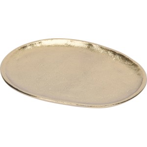Ovaler Dekoteller aus Metall, 16 cm, goldfarben, für Weihnachtsdekoration.