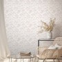 Moderne Vliestapete mit Kirschblüten in Rosa und Weiß für Schlafzimmer.