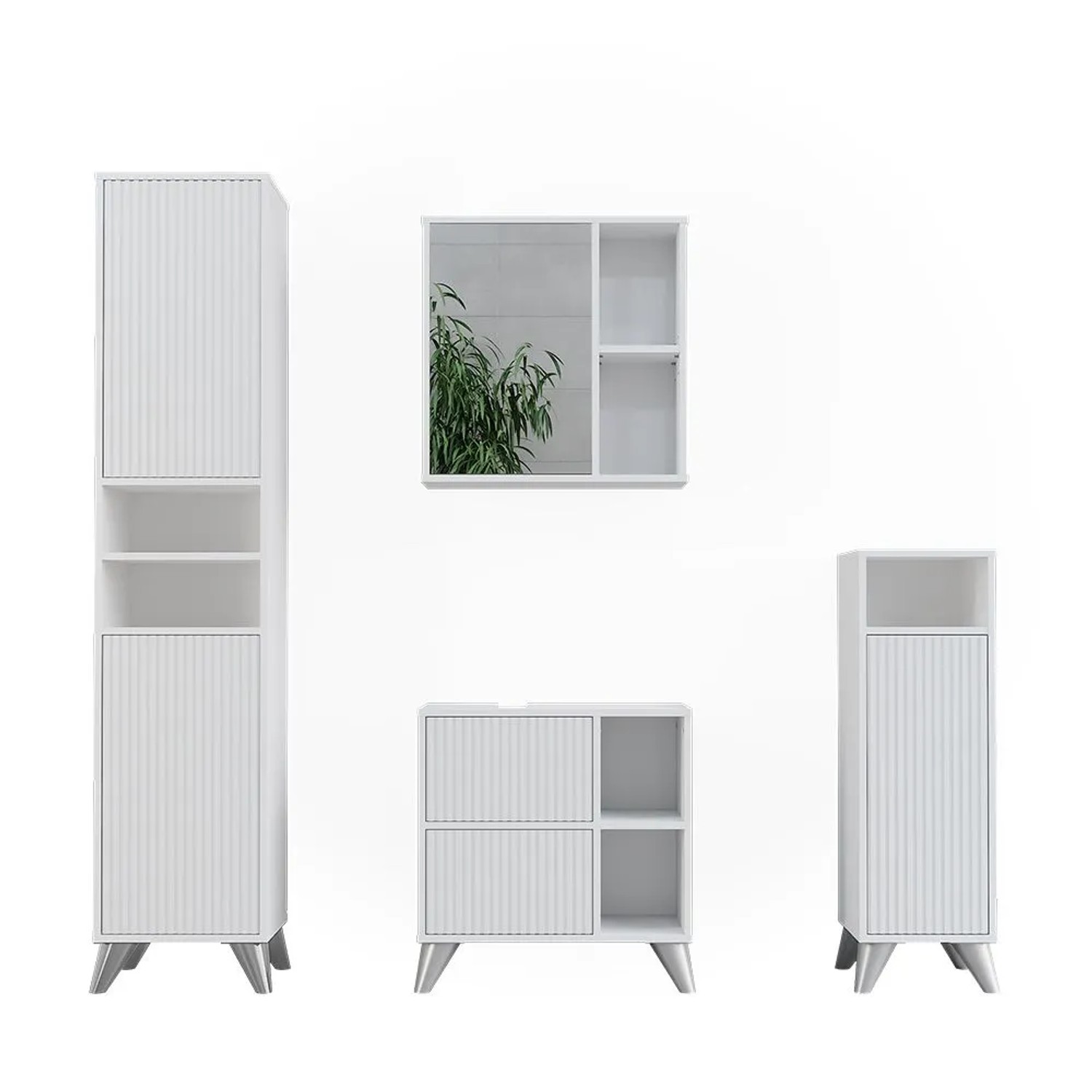 Vicco Badmöbel-Set Leano Weiß 60 x 62 4-teilig