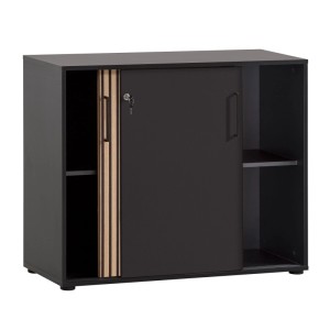 Schildmeyer Schiebetürenschrank Hank, braun-schwarz, 100x84x41cm, mit Akustikpaneel-Optik.