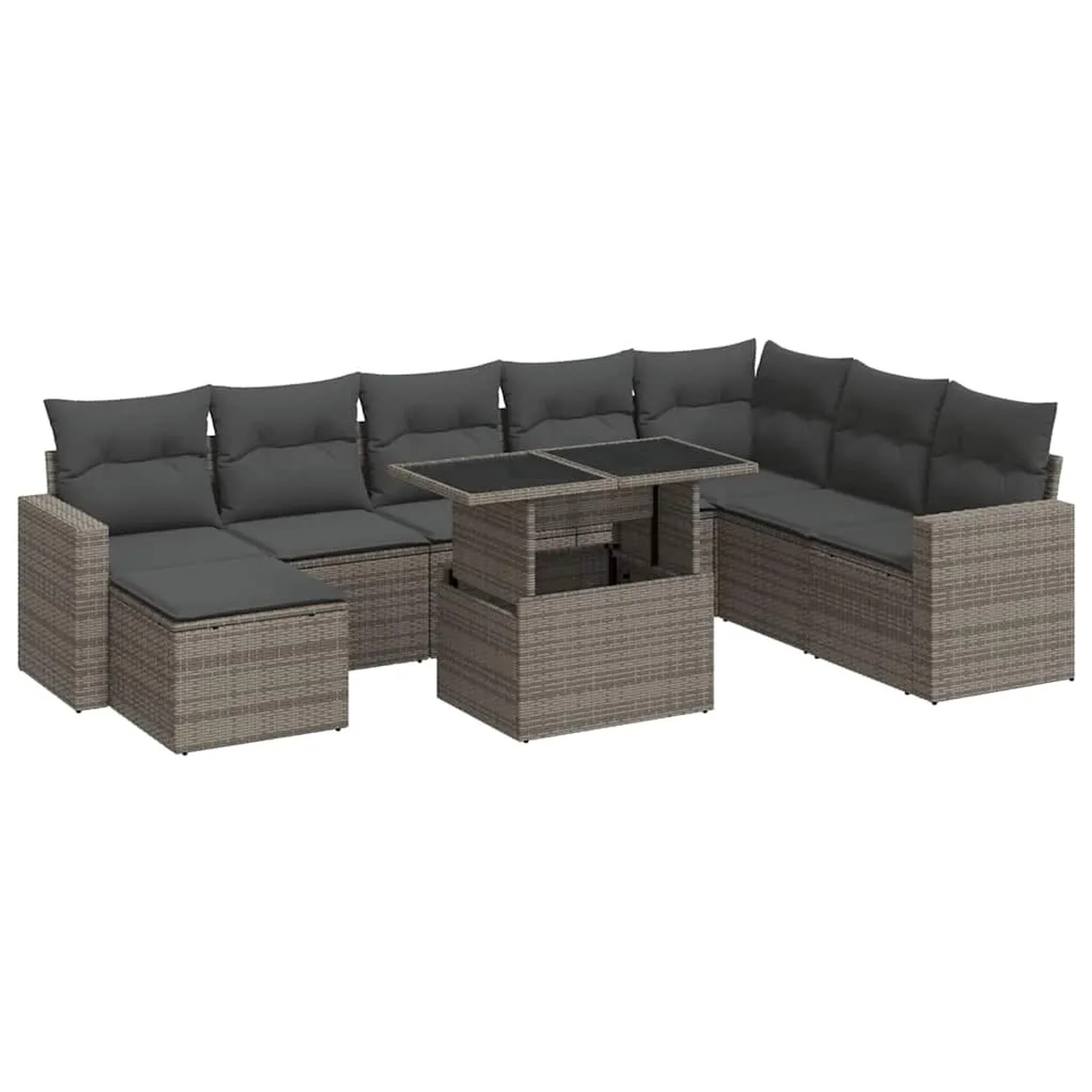 vidaXL 9-Tlg Garten-Sofagarnitur mit Kissen Grau Poly Rattan 3326371