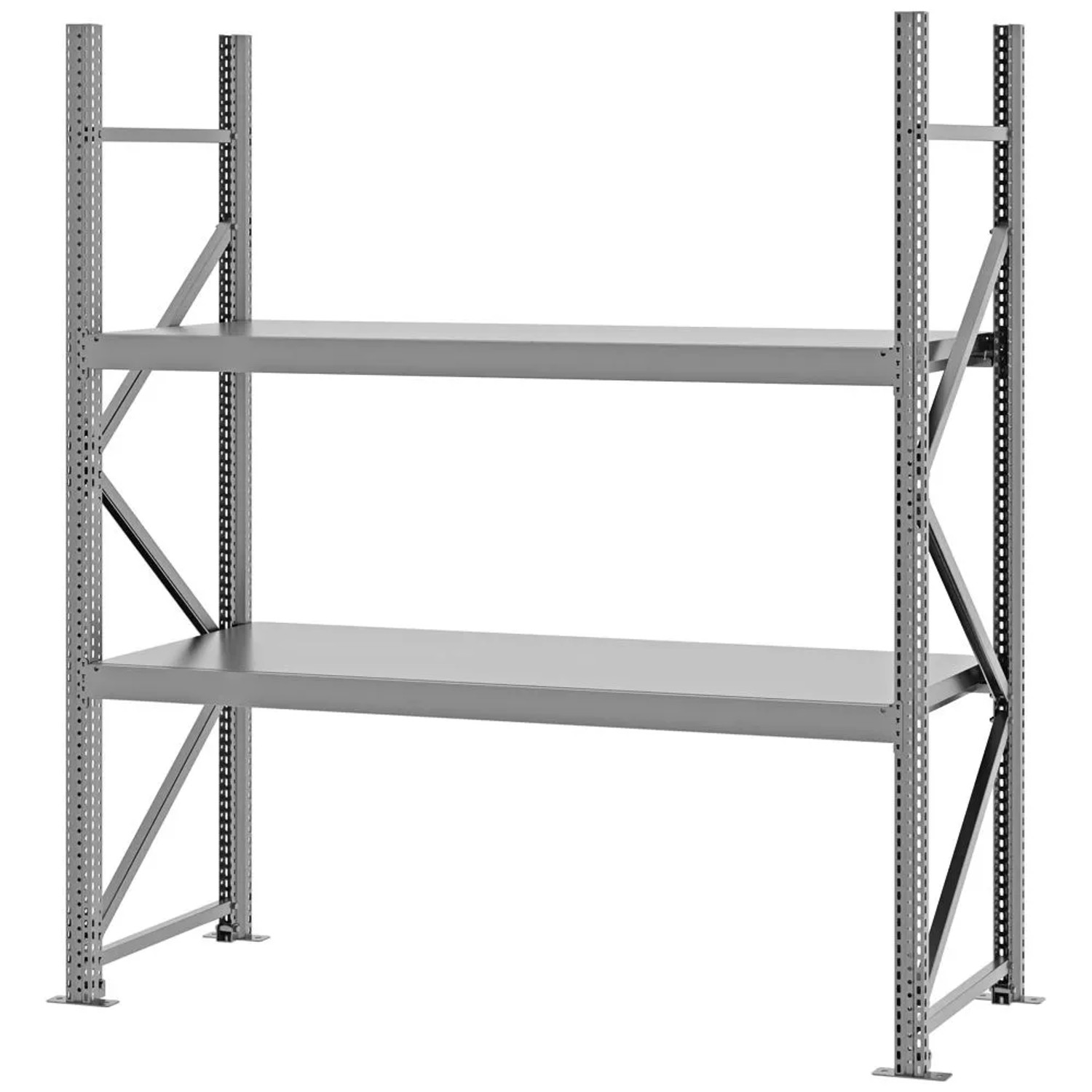 PROREGAL Weitspannregal Schraub-Stecksystem MAGNUS PRO Made In Germany Grundregal 200x175x60cm 2 Ebenen Stahlböden Fachlast 700kg Verzinkt
