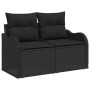 Schwarzes 5-tlg. vidaXL Garten-Sofa-Set aus Poly Rattan mit Kissen.