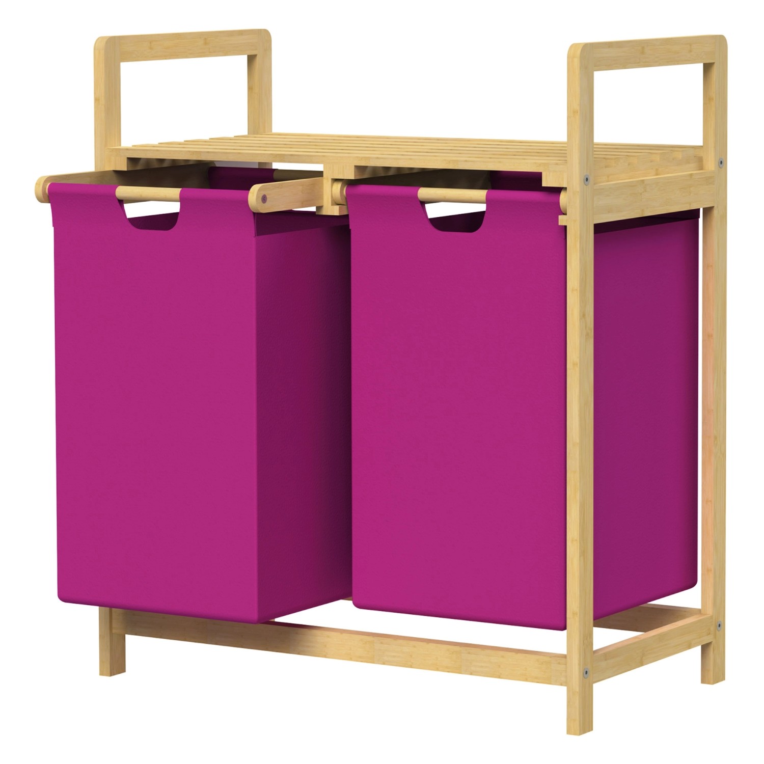 ML-Design Wäschekorb aus Bambus Magenta Wäschebox mit 2 Fächern 60 L Wäschetruhe