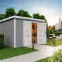 Lasita Holz-Gartenhaus Zambezi 6, lichtgrau, mit Doppeltür. Ideal als Gerätehaus oder Gartenpavillon.