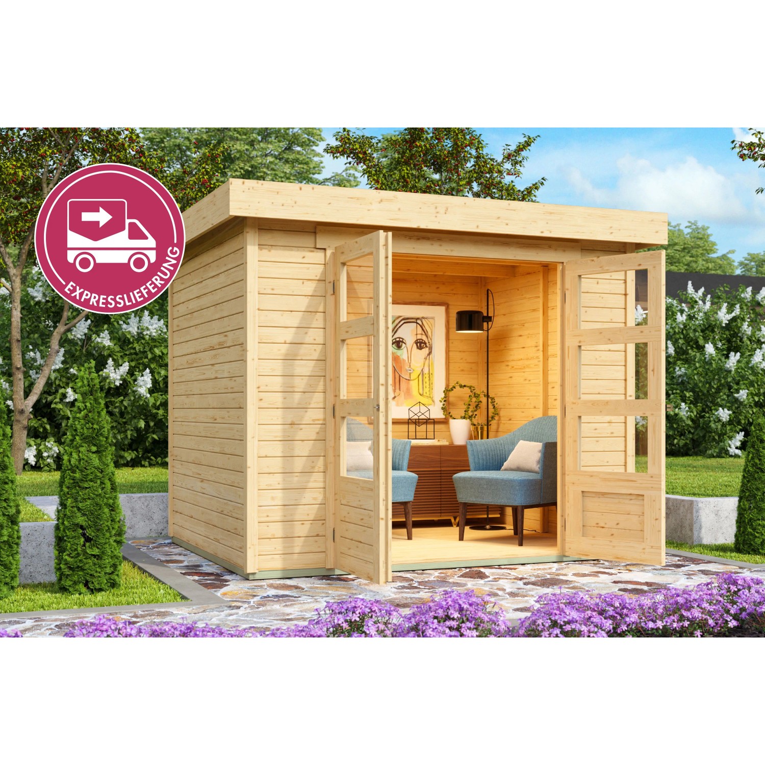 Karibu Express Gartenhaus Speedy B Naturbelassen 242 cm x 217 cm