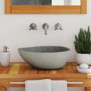 vidaXL Waschbecken Flussstein Oval 37-46 x 29-36 cm 242667