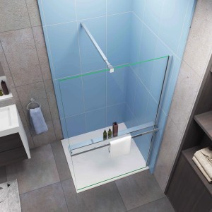 AICA Walk In Duschwand 120x200cm mit Handtuchhalter und Duschregal.