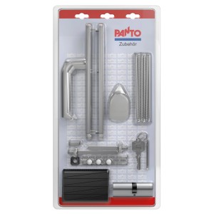 Griff-Set Wechselgarnitur silber 92mm komplett mit Knauf, Drücker, Profilzylinder und Befestigungsmaterial.