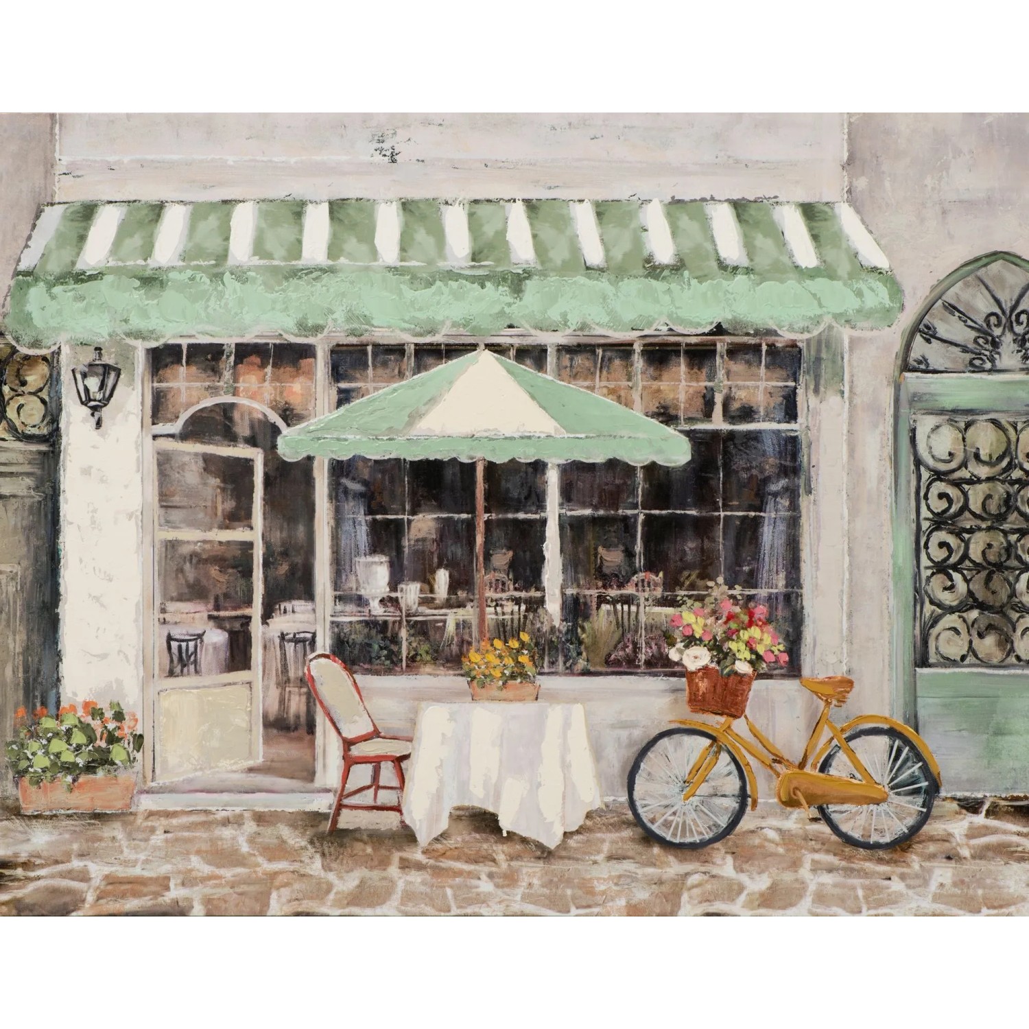 Art Universe Leinwandbild Straßencafé in Grün 70 x 90 cm