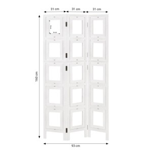 Weißer 3-teiliger Homestyle4u Paravent 93x161 cm mit vielen Fotohaltern, ideal als Raumteiler.