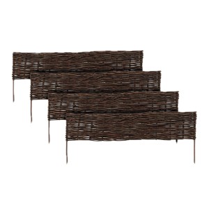 Relaxdays Beeteinfassung 4er Set Weide Braun Steckbar 20 cm x 100 cm