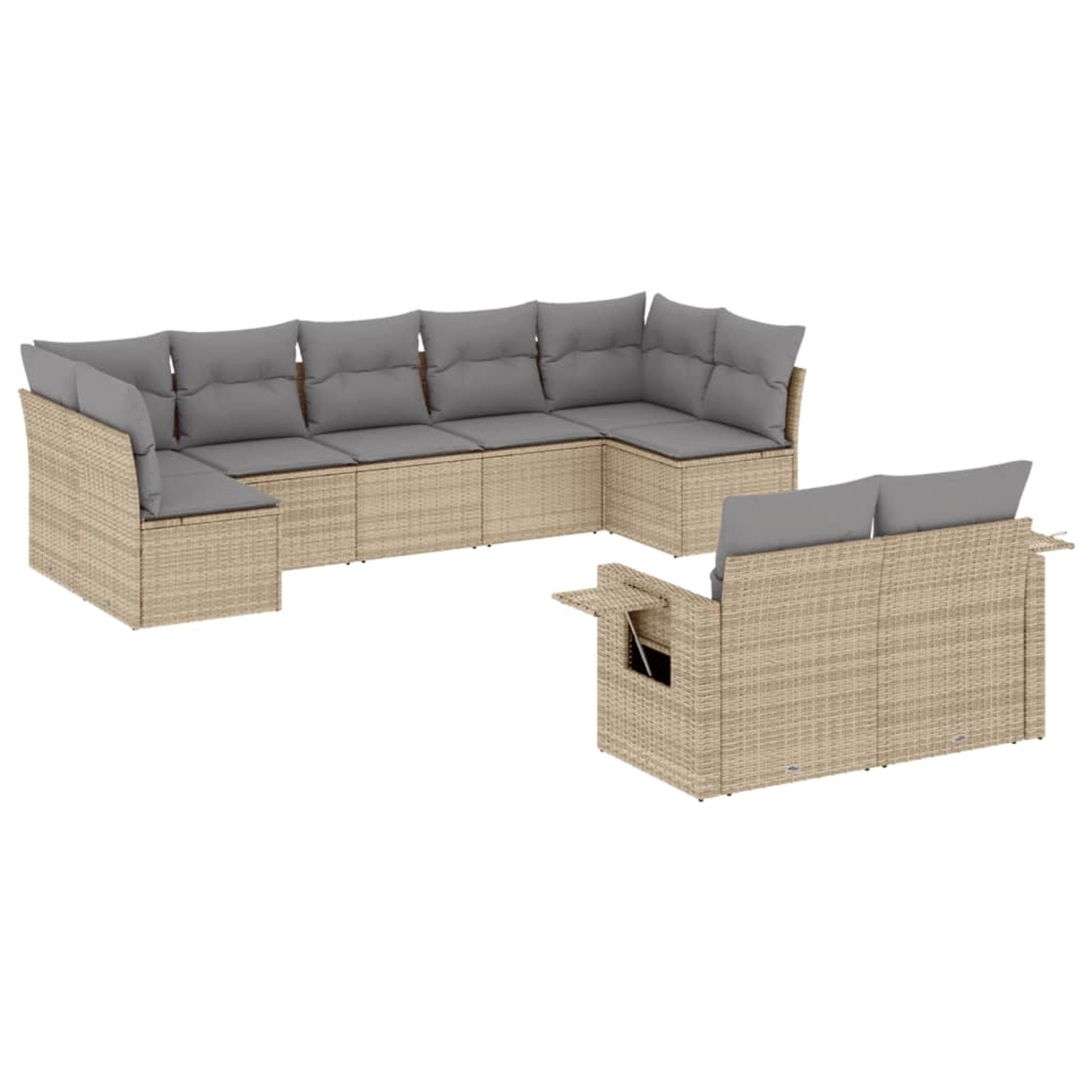 vidaXL 9-Tlg Garten-Sofagarnitur mit Kissen Beige Poly Rattan 3252956 günstig online kaufen