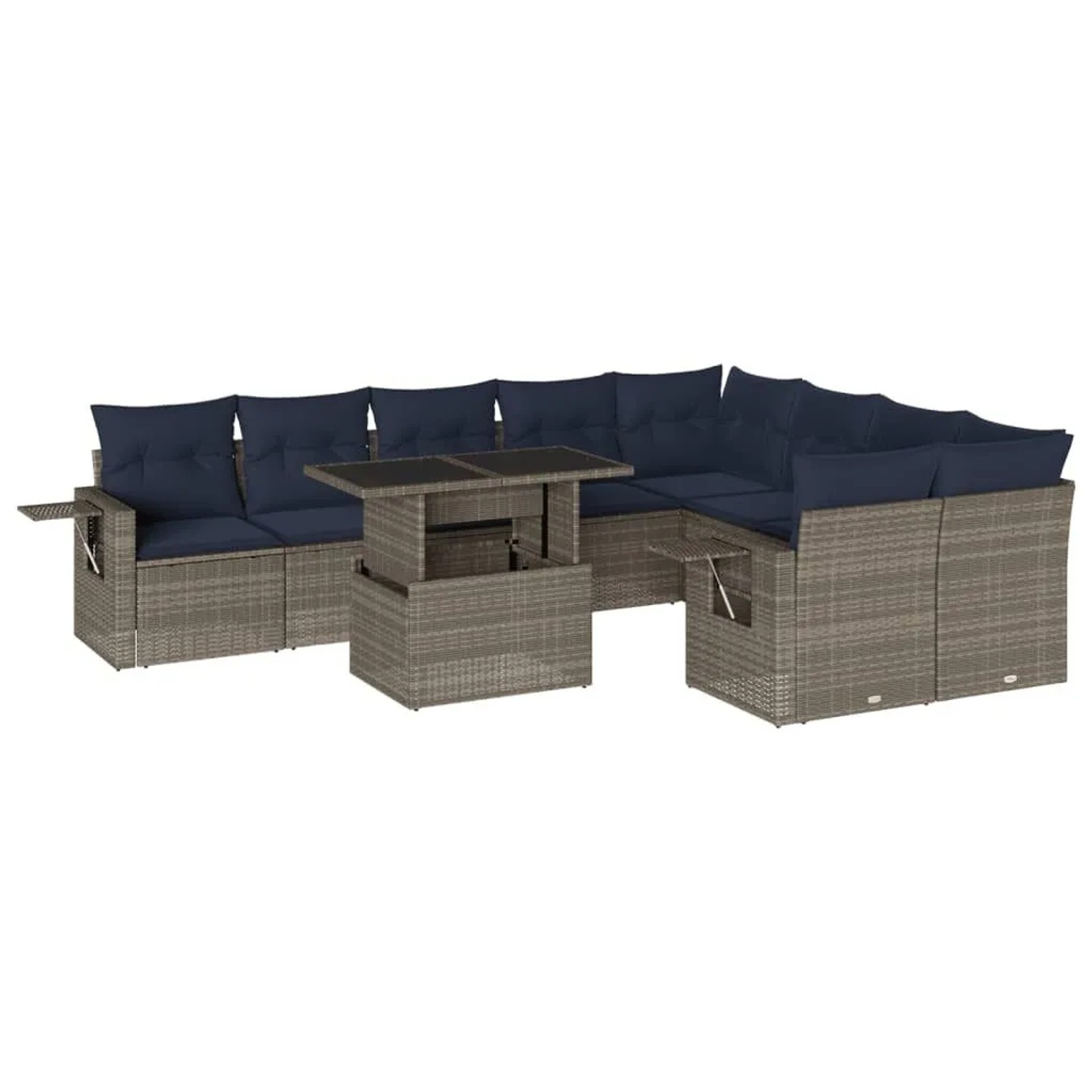 vidaXL 10-Tlg Gartensofa-Set mit Kissen Grau Polyrattan 3268131 günstig online kaufen