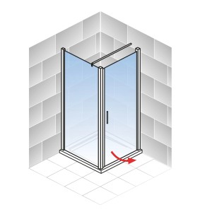Schulte Alexa Style 2.0 Eckdusche mit Drehtür und Seitenwand, mattschwarze Profile.