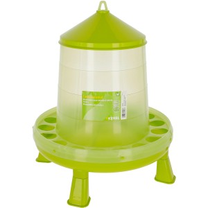 Grüner Futterautomat mit Standfüßen für Geflügel, 8 kg Fassungsvermögen.
