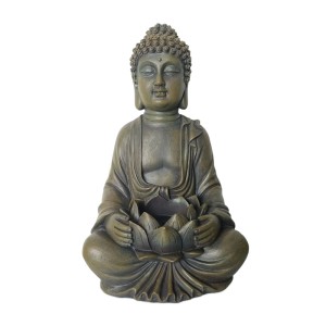 Relaxdays Buddha Figur Polyresin Bronze Wetterfest Frostsicher mit Lotusblume 30 cm x 19 cm x 17 cm