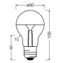 Maßzeichnung Osram E27 LED-Leuchtmittel in Glühlampenform. Dimmbare 7W LED-Birne, 10,5x6cm.