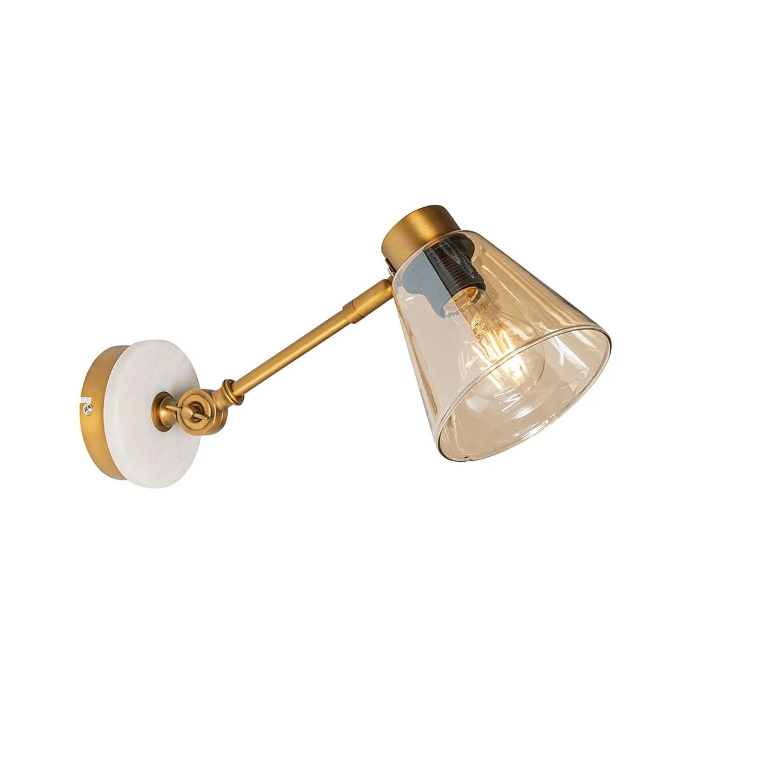 QAZQA Art Deco Wandleuchte aus Bronze mit Marmor und Bernsteinfarbenem Glas   Nina