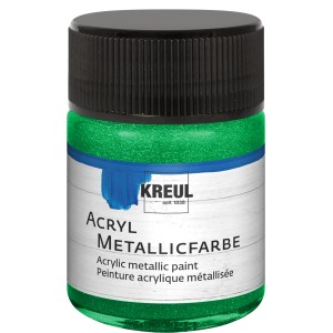 Kreul Acrylfarbe Metallic Grün, 50ml. Metallisch glänzende Acrylfarbe für Bastelarbeiten.