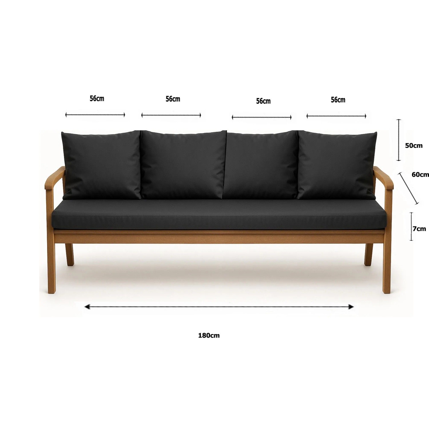 Setgarden Bankkissen Anthrazit für 3-Sitzer Gartenbank, 180x60 cm + 4 Rückenkissen.