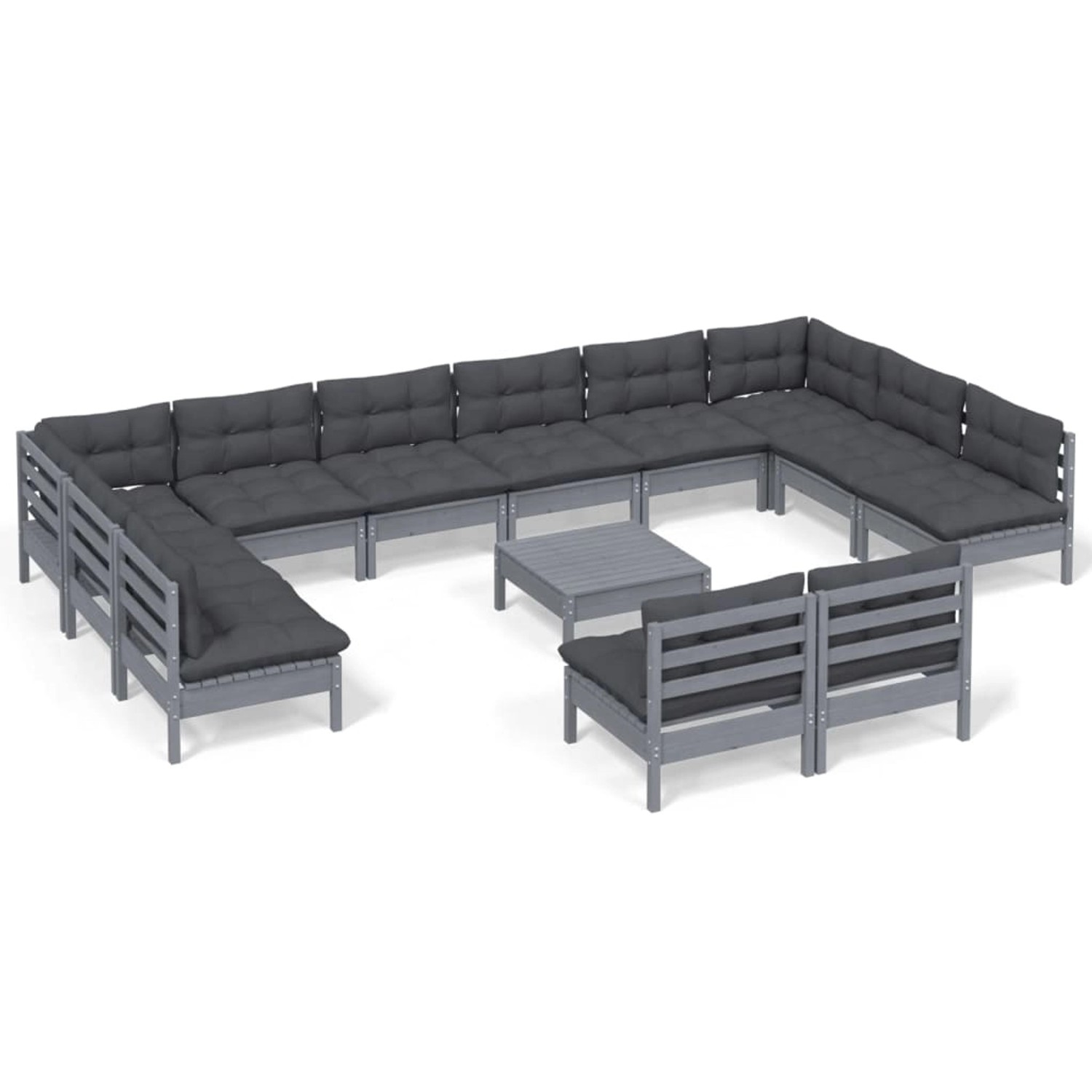 vidaXL 13-tlg Garten-Lounge-Set mit Kissen Grau Kiefer Massivholz Modell 10 günstig online kaufen