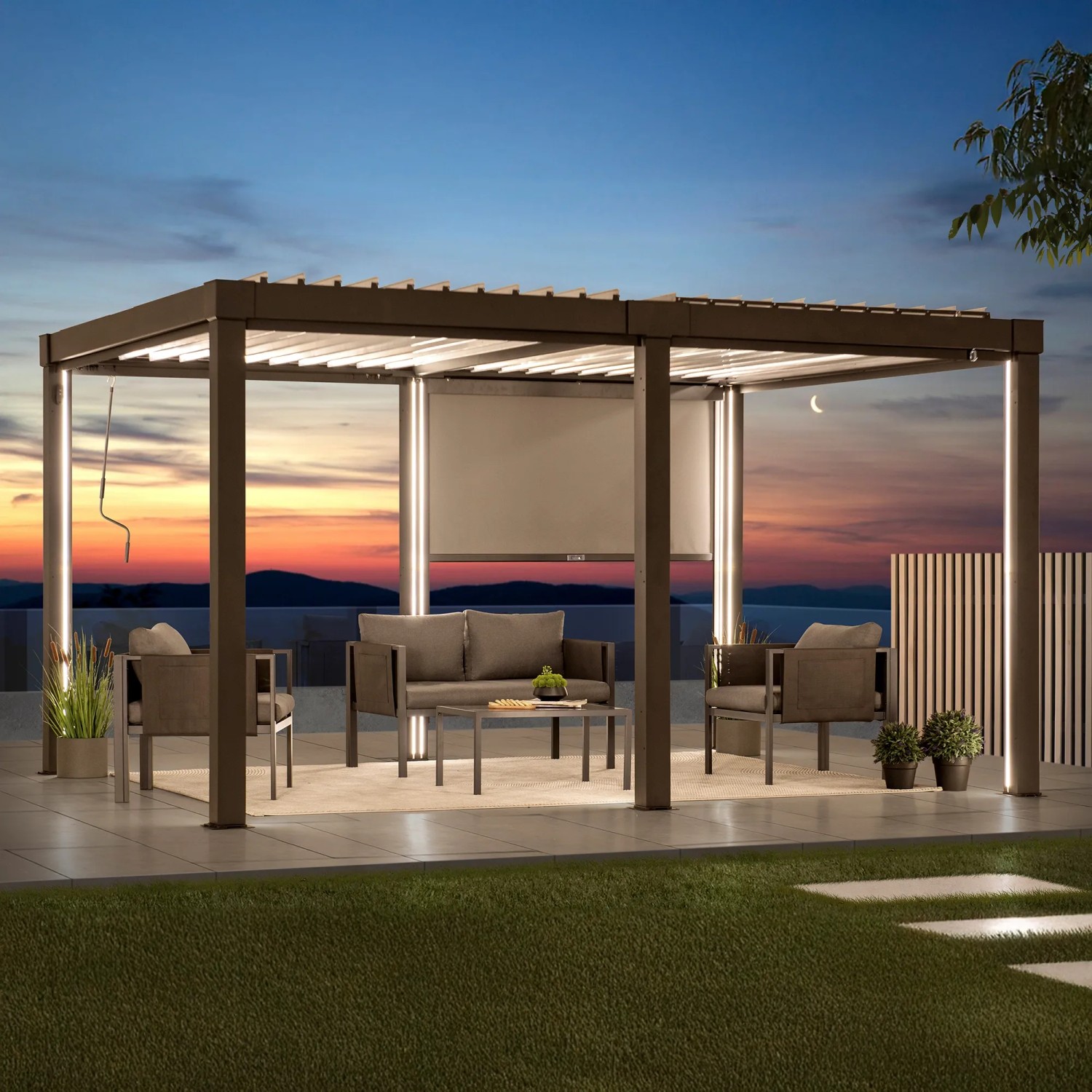 Sunjoy Rollo für Multi-Pergola Matterhorn 2m, Textilrollo an Terrassenüberdachung.