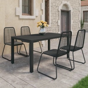 Schwarze Furnicato Garten Essgruppe aus Aluminium und WPC mit Tisch und vier Stühlen.