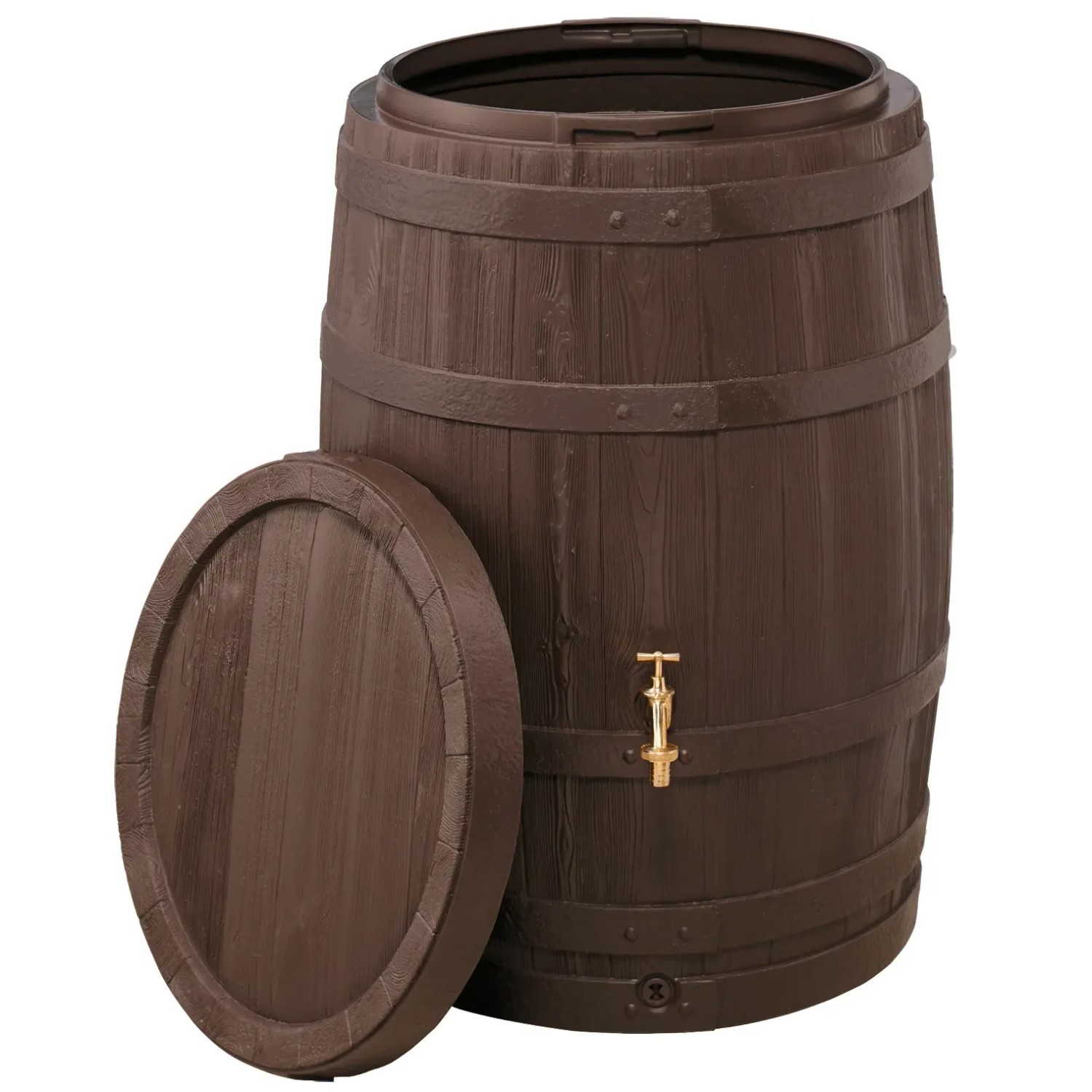 Garantia Regentonne Barrica 420 l in Dunkelbraun mit abnehmbarem Deckel.