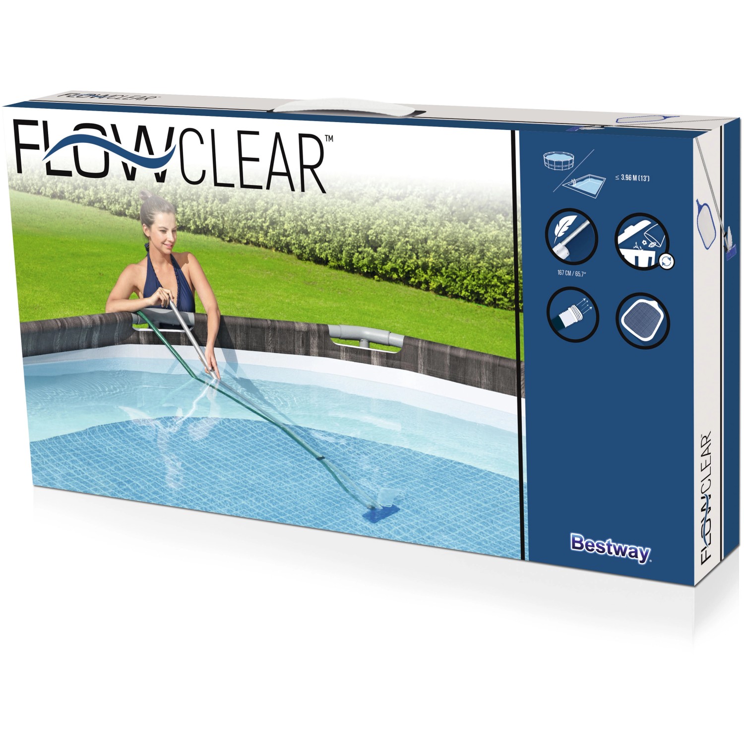 Verpackung des Bestway Reinigungssets für Pools mit Kescher und Sauger.