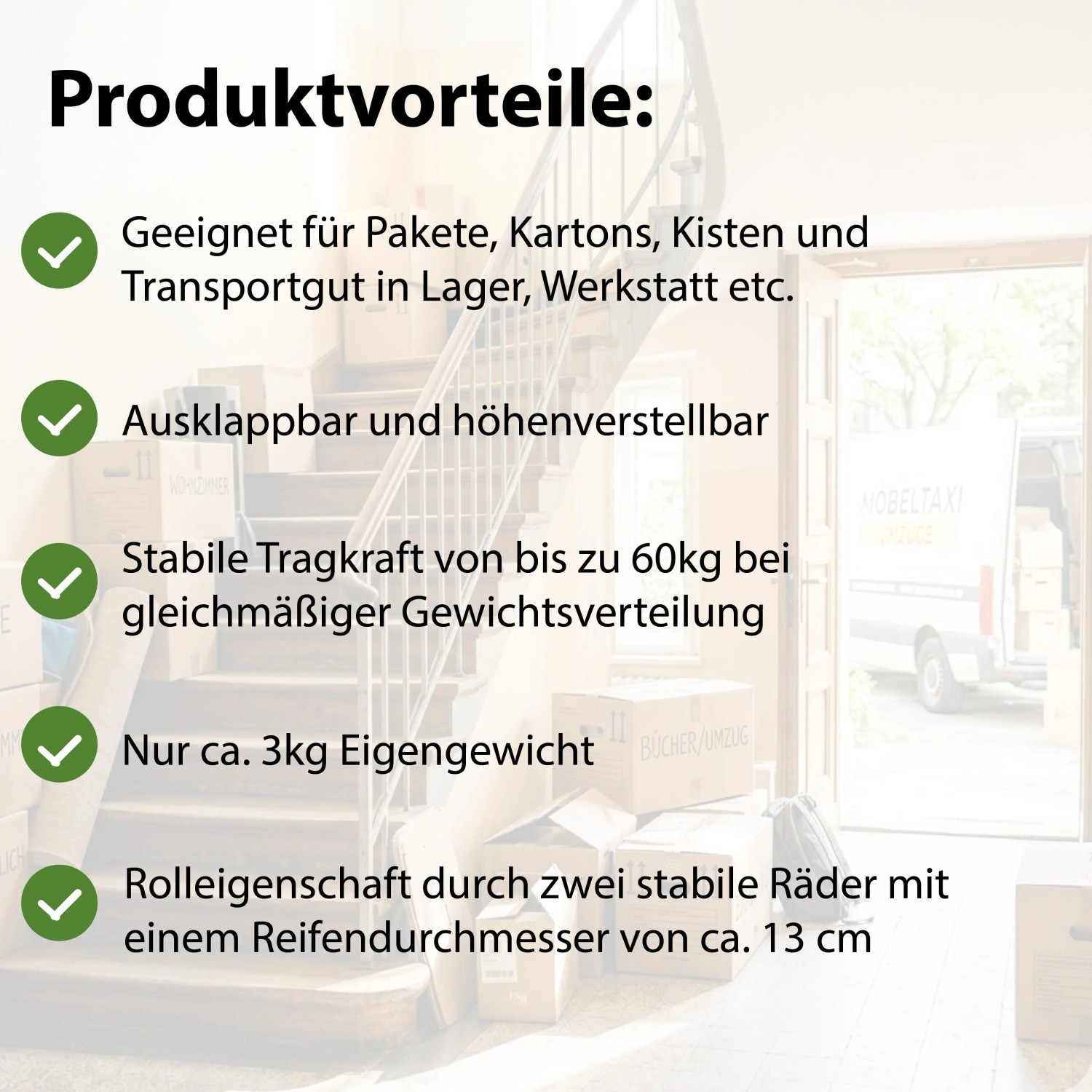 TRUTZHOLM Sackkarre: Vorteile wie klappbar, höhenverstellbar, 60 kg Traglast, 3 kg Eigengewicht, stabile Räder für Transport.