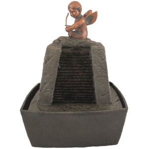 Silex Zimmerbrunnen Schütze mit Engel aus Polyresin, 26cm hoch.