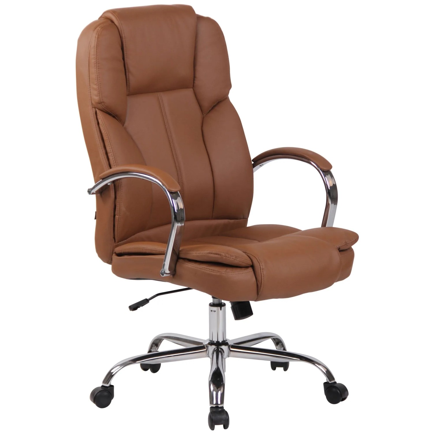 DELUKE Bürostuhl JUBEL 115x62x70 Hellbraun Kunstleder Metall In Chromoptik Gestell Ergonomische Bürostühle Homeoffice Stuhl