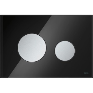 Teceloop WC-Drückerplatte in Schwarz mit Chrom-Tasten für Zweimengentechnik.