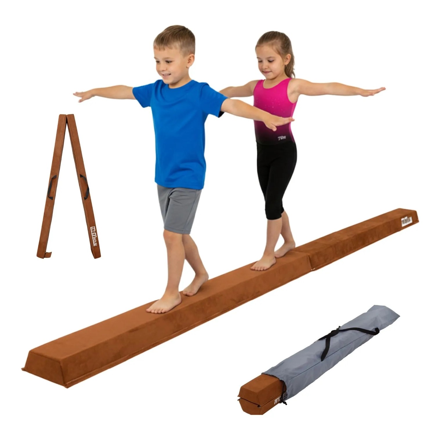 TRUTZHOLM Schwebebalken Klappbar mit Tragetasche Länge 270cm Tragkraft 100kg Braun
