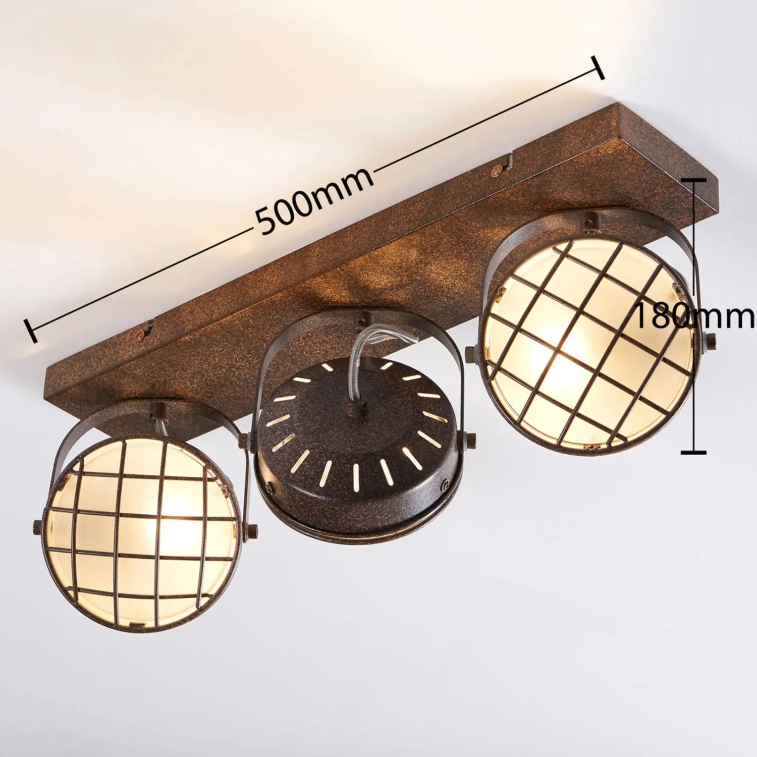 Lindby Tamin Strahler, 3-flammig, braun, im Vintage Industrie-Stil. Deckenleuchte aus Metall für Wohnzimmer.