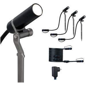 Paulmann Plug&Shine Plantini Starter-Set: 3 Erdspieß-Spots, Trafo und Kabel für Außenbeleuchtung.