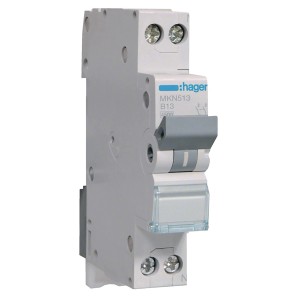 Hager Leitungsschutzschalter B13A, 1P+N, 1TE, für zuverlässigen Schutz in Elektroinstallationen.