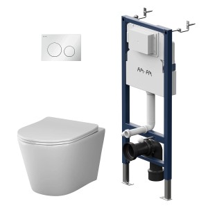AM.PM WC-Set mit Wand-WC, Vorwandelement und Drückerplatte. Komplettset für moderne Badezimmer.